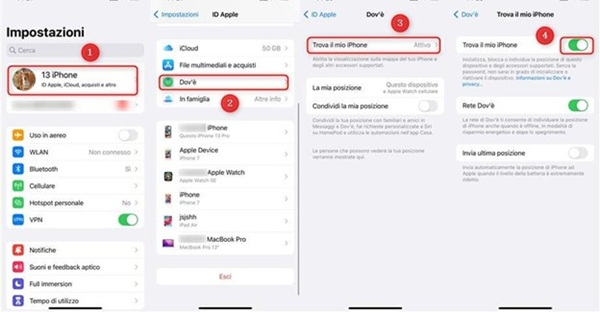 Disattiva la funzione Trova il mio iPhone