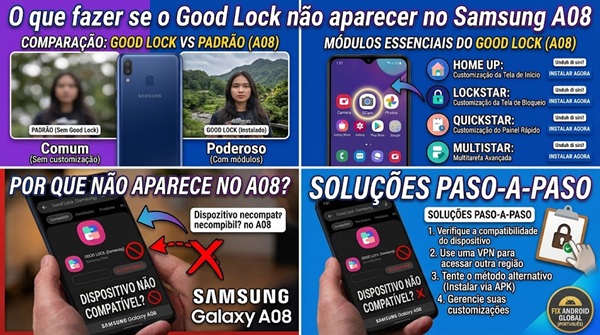 O que fazer se o Good Lock não aparecer no Samsung A08